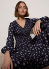 Smocked Floral Midi Dress, Navy, large