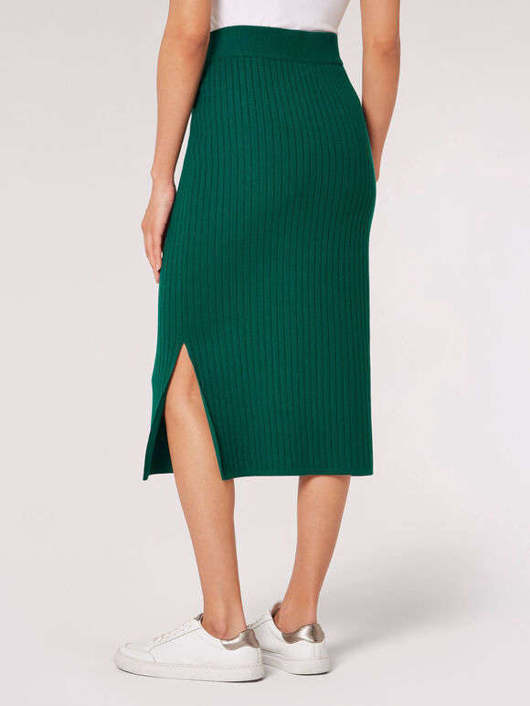 Ribbed Knit Midi Skirt, Green, large