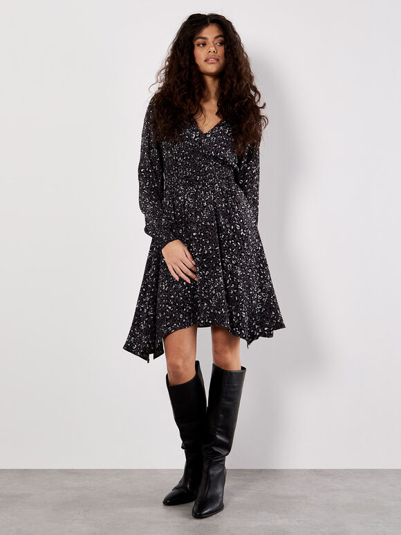Leopard Hanky Hem Mini Dress, Grey, large
