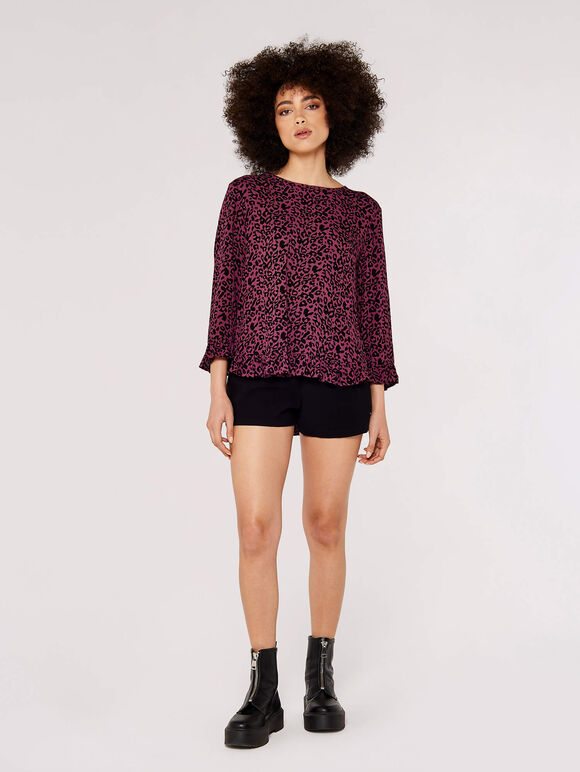 Animal Print Ruffle Top , Burgundy, large