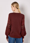 Contrast Chiffon Sleeves Jumper, Burgundy, large