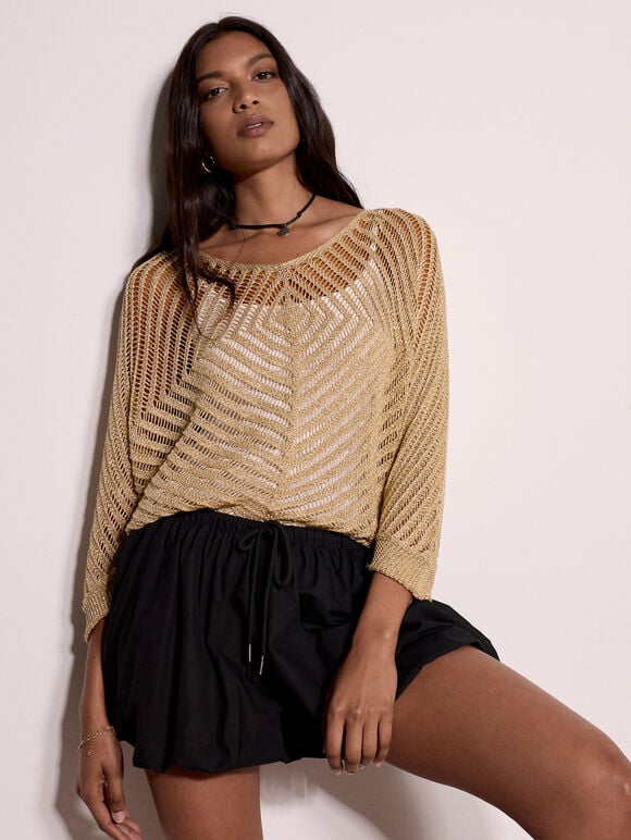 Gold Shimmer Lightweight Jumper, Gold, large