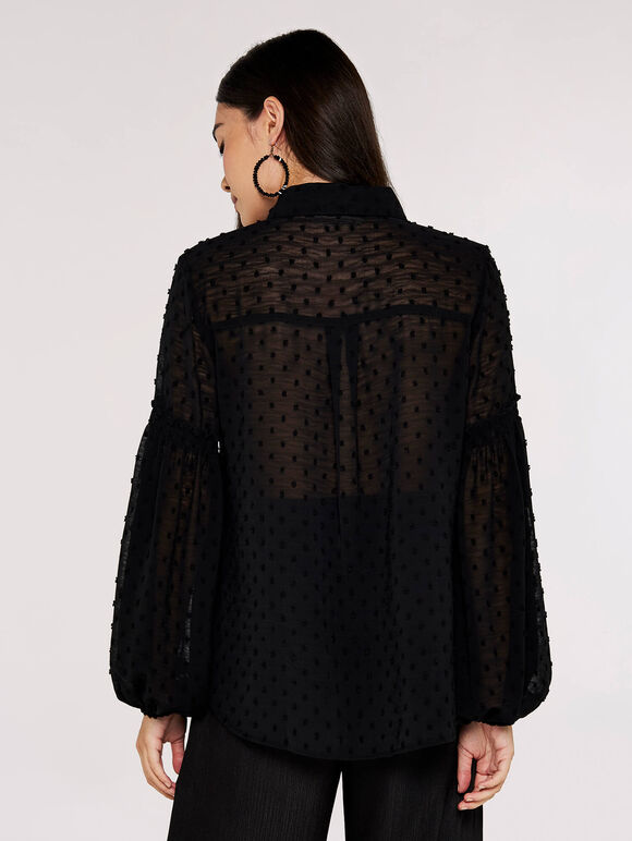 Dobby Bell Sleeve Shirt, Black, large