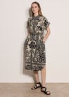 Floral Pineapple Cotton Shirt Midi Dress, Stone, large