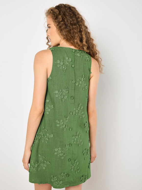 Floral Embroidered Shift Mini Dress, Green, large