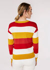 Knitted Multistripe Cardigan, Orange, large