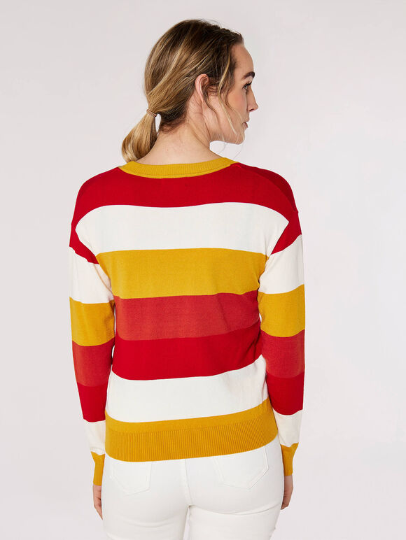 Knitted Multistripe Cardigan, Orange, large