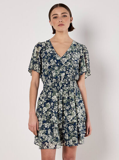 Blurred Floral Tiered Mini Dress