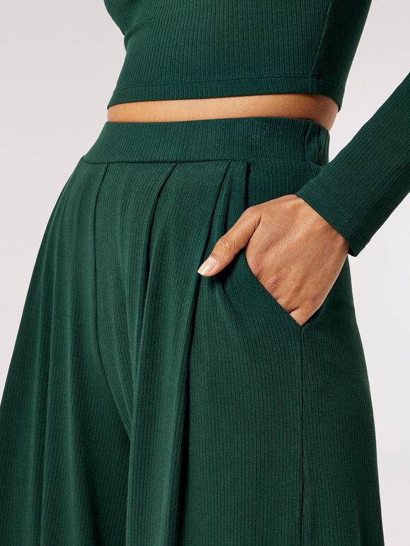Ribbed Knit Palazzo Trousers, Green, large