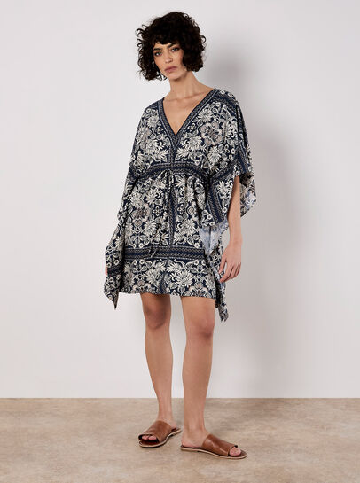 Scarf Print Kimono Mini Dress