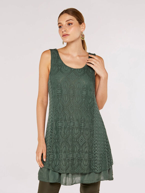 Vintage Floral Lace  Dress, Khaki, large