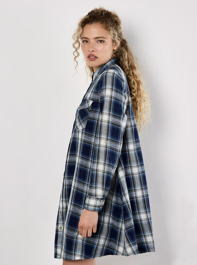Washed Check Western Shirt Mini Dress