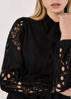 Lace Sleeve Cotton Shirt, Black, large