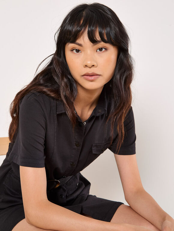 Utility Cargo Mini Dress, Black, large