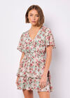 Watercolour Floral Chiffon Mini Dress, Mint, large