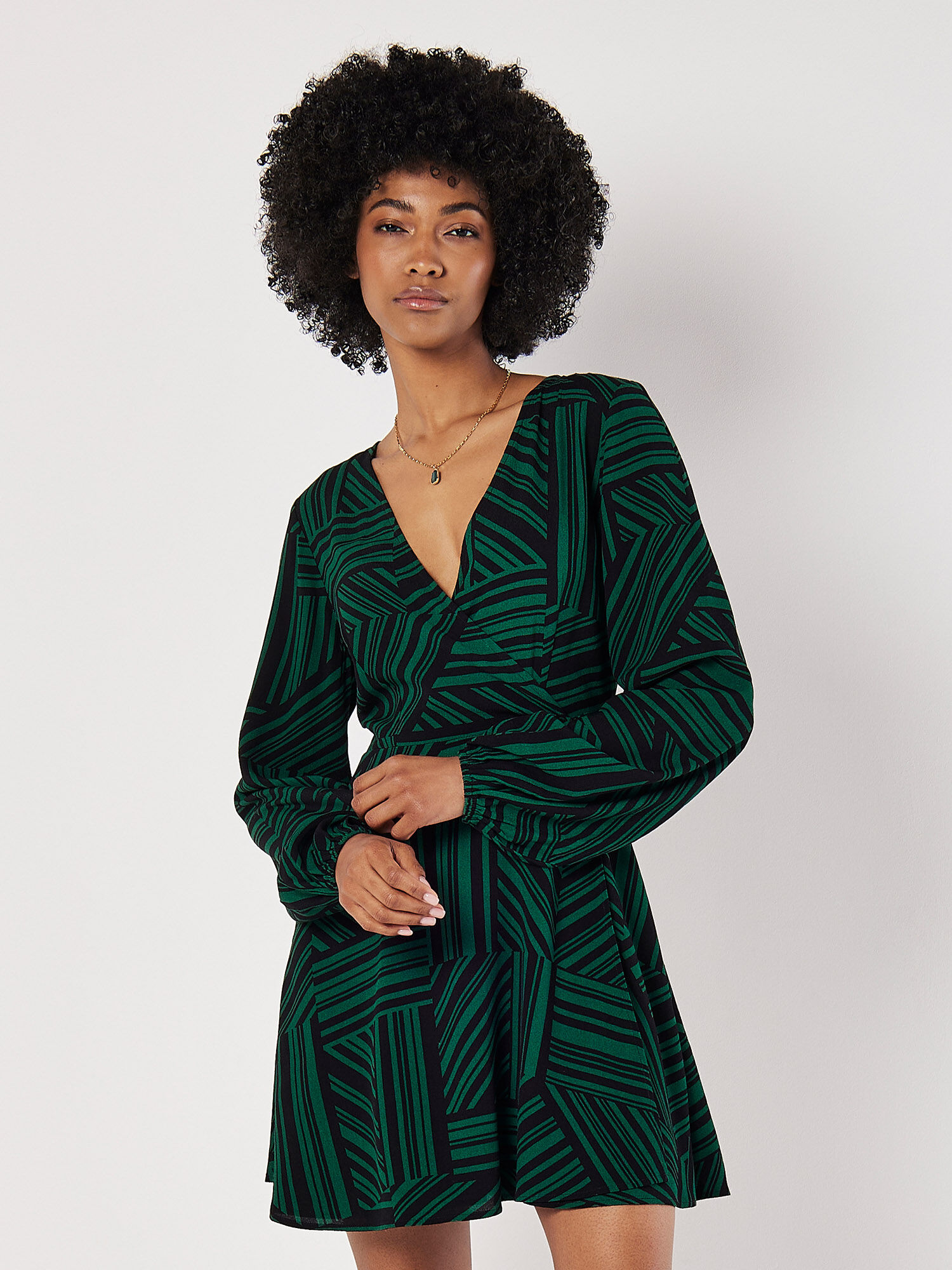 Mixed Stripes Mini Wrap Dress Apricot Clothing