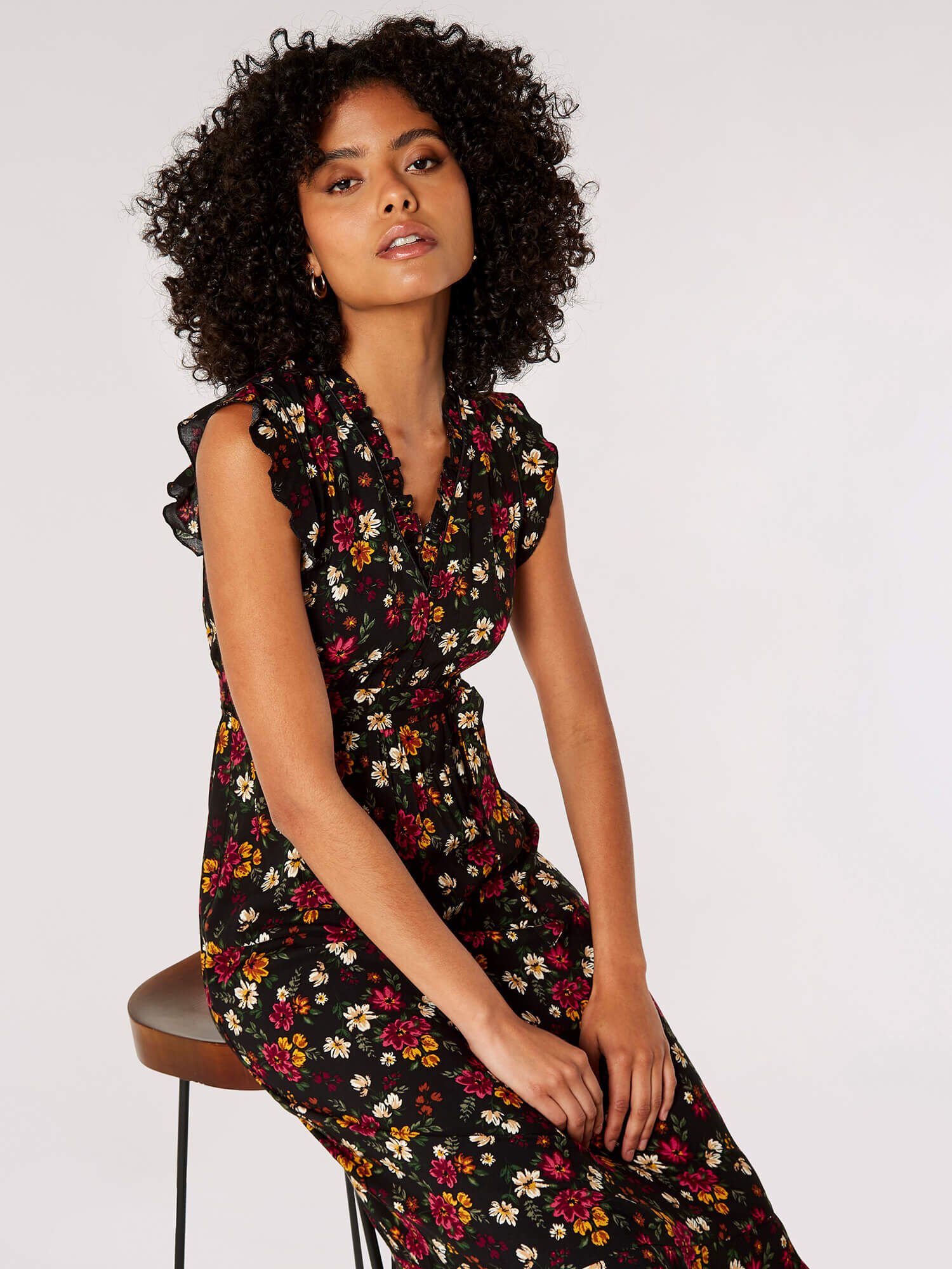 Dark floral midi dress sales