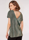 Metallic Plisse V-Back Top, Green, large