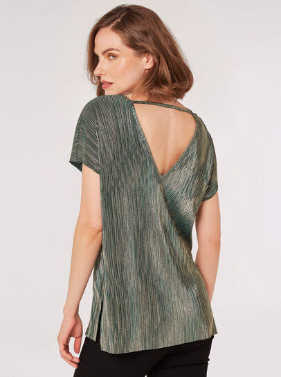 Metallic Plisse V-Back Top