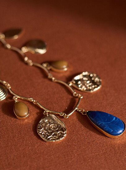Stone Pendant Gold Tone Necklace