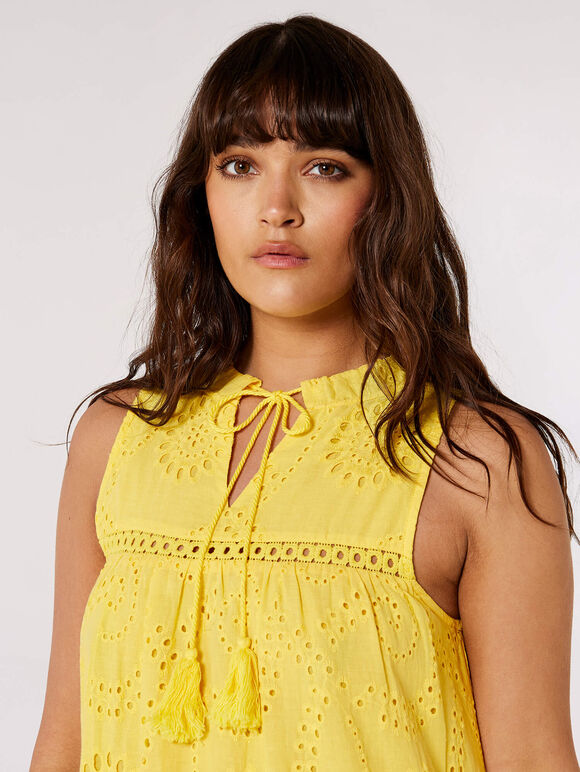 Tassel Broderie Midaxi Dress, Yellow, large