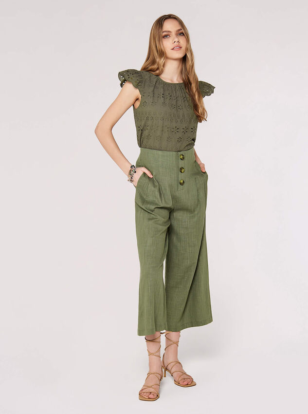 Broderie Anglaise Top, Khaki, large