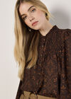 Mosaic Print Chiffon Ruffle Blouse, Brown, large
