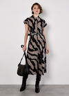 Zebra Print Shirt Midi Dress, Stone, large