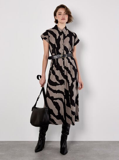 Zebra Print Shirt Midi Dress