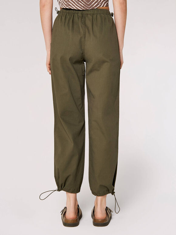 Pleat Tie Cargo Trousers, Khaki, large