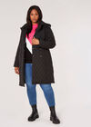 Curve Belted Quilted Parker Coat, Black, large