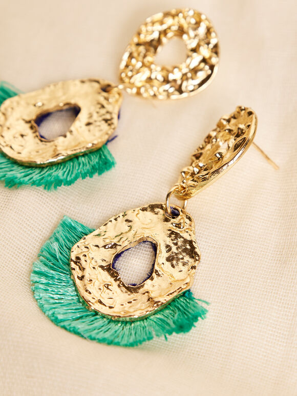 Gold & Blue Thread Earrings, Yellow, large