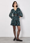 Ditsy Floral Chiffon Ruffle Dress, Green, large