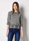 Gingham Embroidered Hem Shirt, Black, large
