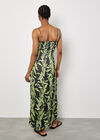 Tropical Leaf Satin Maxi Dress, Black, large