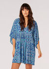 Patchwork Kaftan Mini Dress, Blue, large