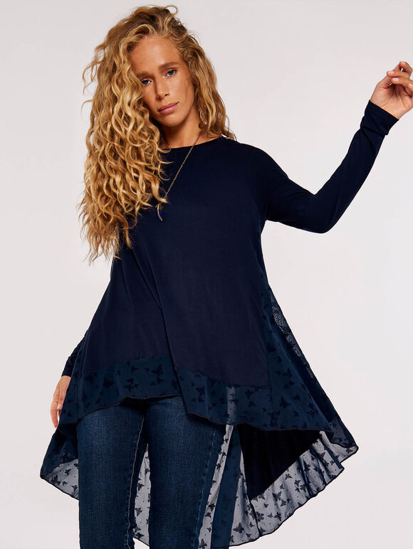 Butterfly Lace Panel Top, Navy, large