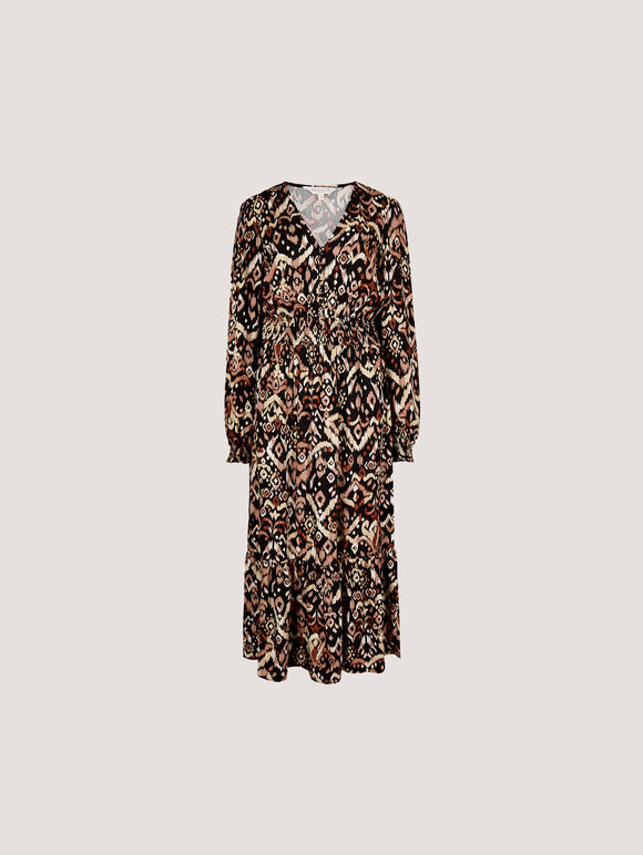 Ikat Print Midaxi Dress, Black, large