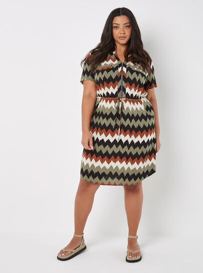Curve Chevron Drawstring Mini Dress