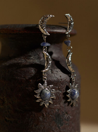 Silver Tone Celestial Stone Drop Earrings