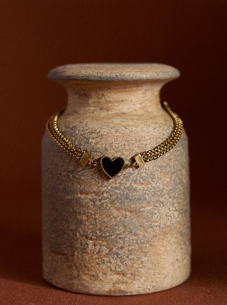 Multi Chain Heart Gold Tone Bracelet