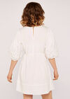 Embroidery Puff Sleeve Dress, White, large