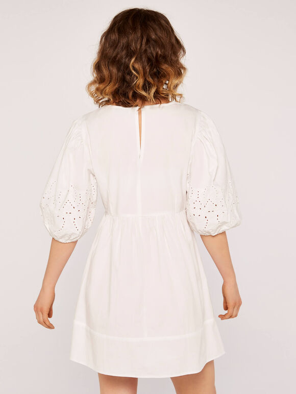 Embroidery Puff Sleeve Dress, White, large