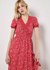 Floral Fruit Wrap Midi Dress, Red, large
