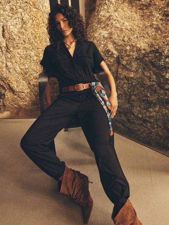 Soft Woven Utility Jumpsuit, Black, large