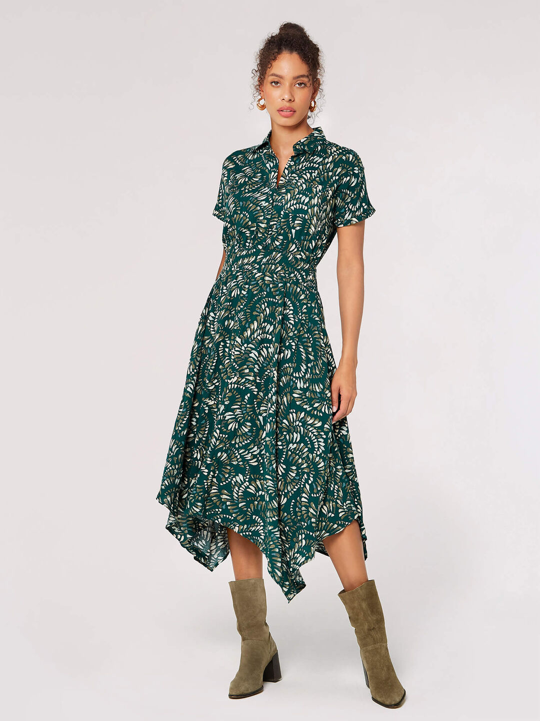 Image of Abstract Print Shirt Midi Dress