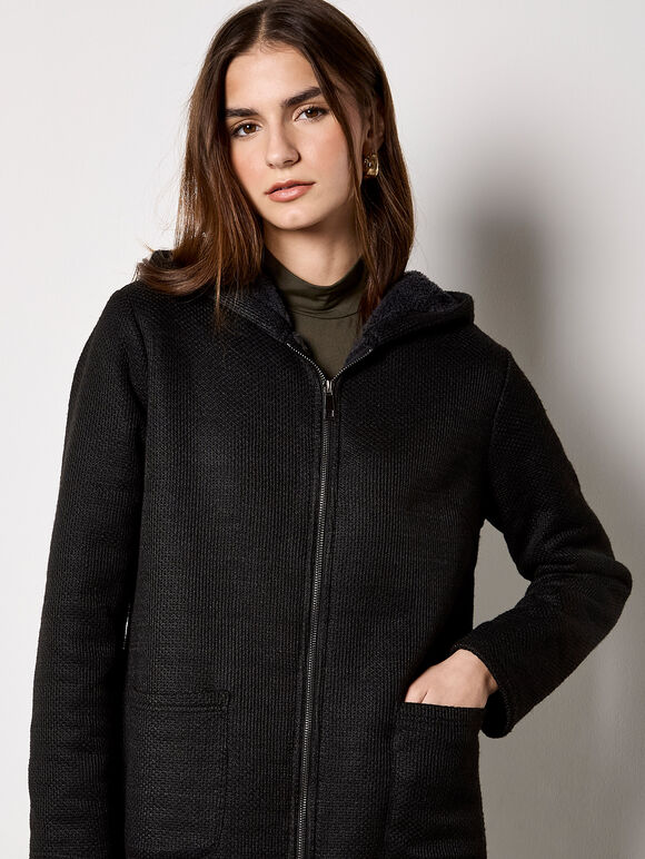 Tweed Fleece Lined Jacket, Black, large