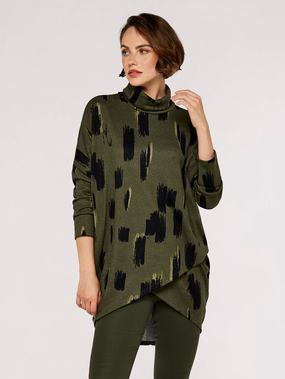 Paintstroke Wrap Tunic, Khaki, large