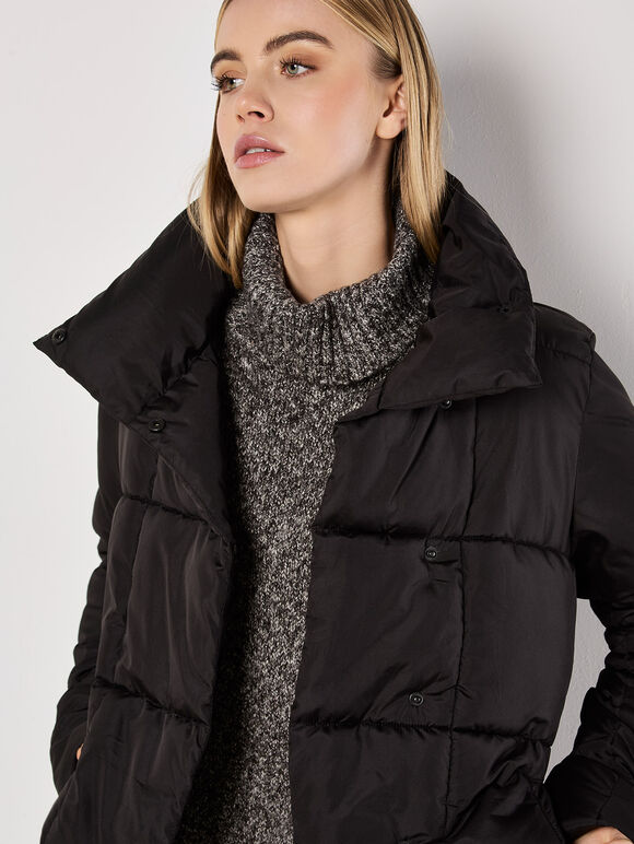 Quilted Puffer Jacket, Black, large