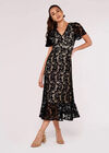 Lace Ruffle Midi Dress, Black, large